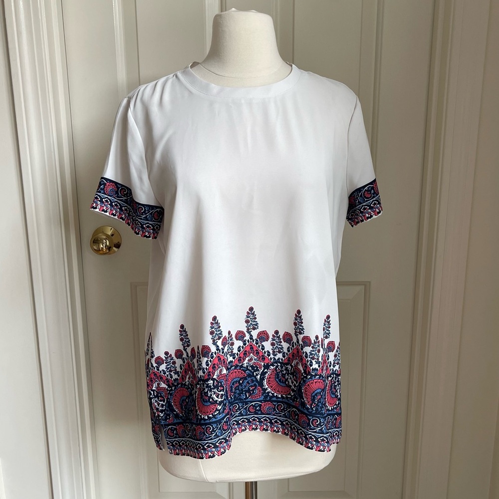 Loft white and navy paisley work shirt